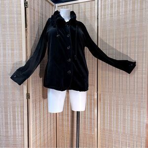 City Hearts vintage Charcoal Grey cotton velour button, front jacket med